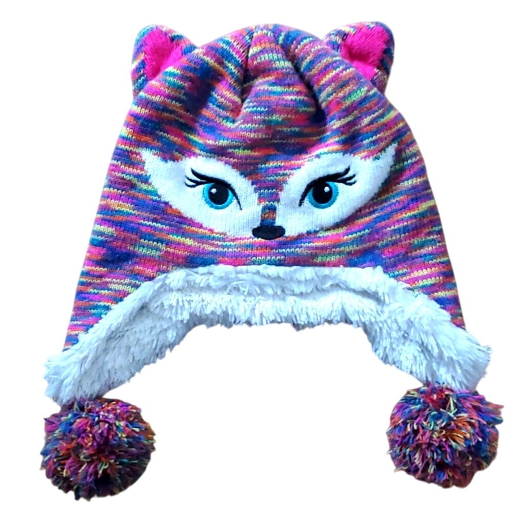 Rainbow Colored Kids Nepalese Fox or Cat Hat‎